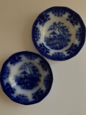 Antique Davenport Amoy Flow Blue Berry Bowls England 5” Set of 2